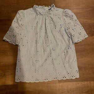 Pretty Garden Light Blue Eyelet Ruffle Short Sleeve Women's Top